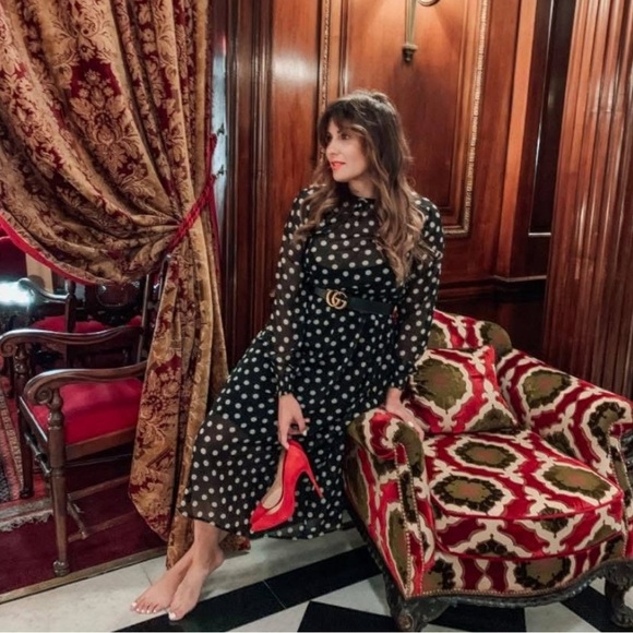 Olivaceous Dresses & Skirts - LIKE NEW Olivaceous Black Polka Dot Midi Dress